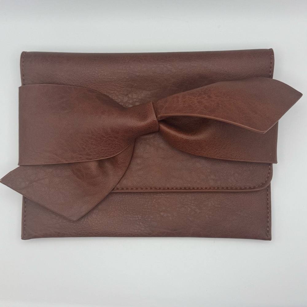 Anthropologie Brown Bow Clutch Envelope Style Foldover Handbag